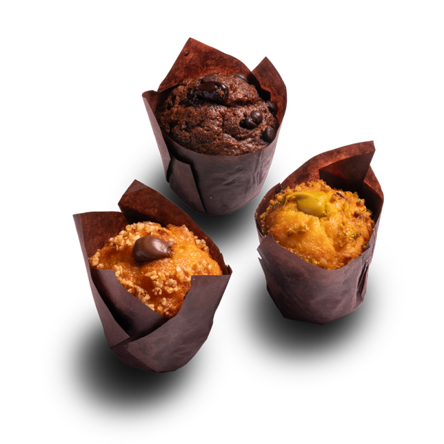 Mini muffin pistacchio, gianduja e triciok